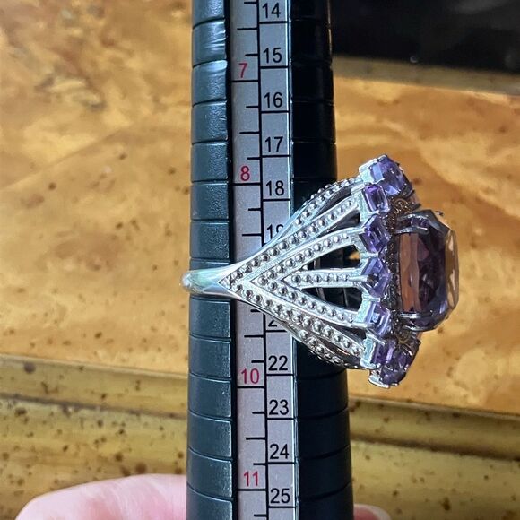 Natural Rose de France Amethyst Sterling Silver Cocktail Ring Size 9 - Picture 9 of 10